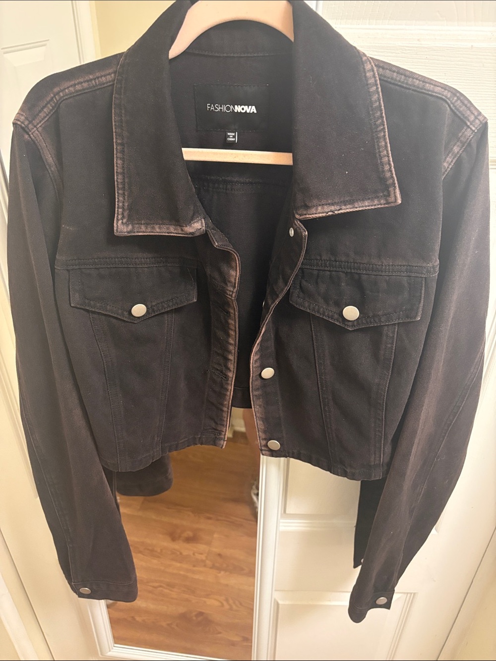 Fashion Nova Washed Black Cropped Denim Jacket